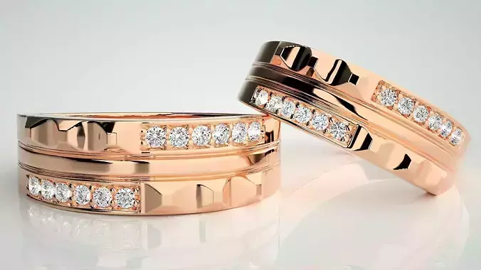 Diamond Couple Band Ring 3dm stl render detail 3D print model