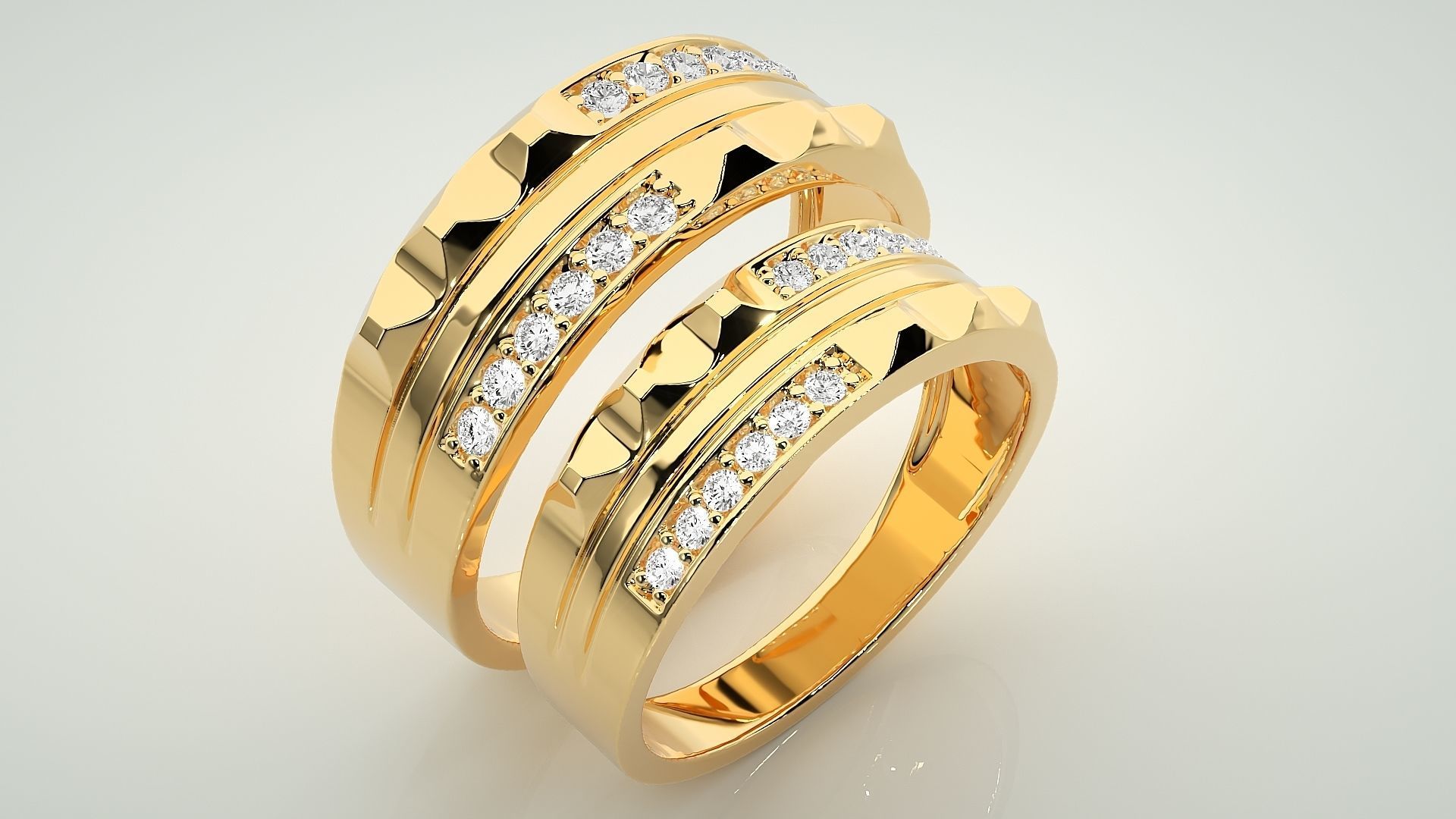 Diamond Couple Band Ring 3dm stl render detail 3D print model_11