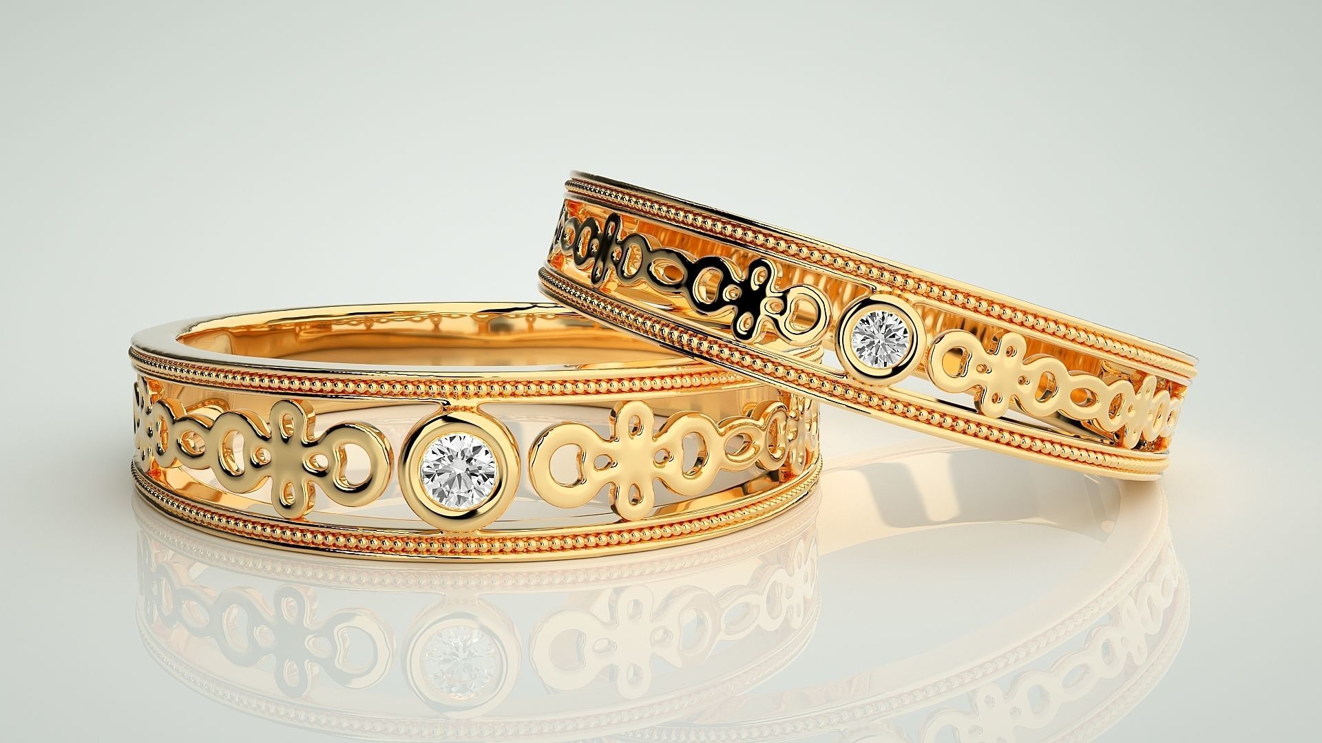 Solitaire Mesh Couple Band Ring 3dm stl render detail 3D print model_8