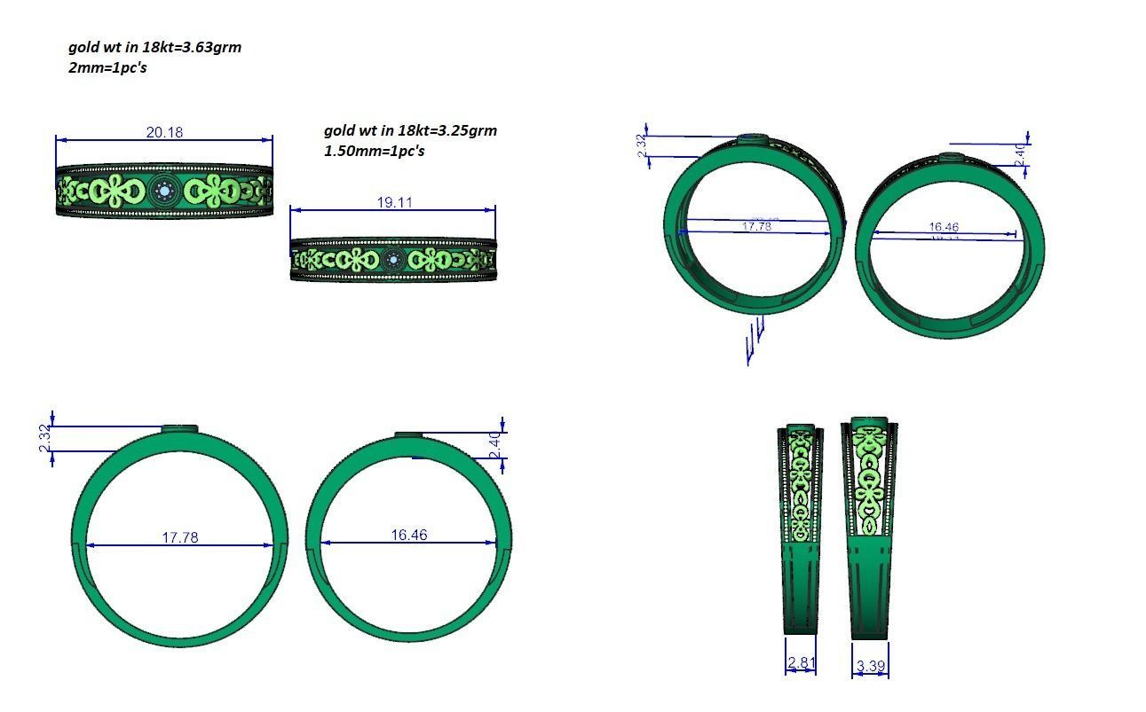 Solitaire Mesh Couple Band Ring 3dm stl render detail 3D print model_12
