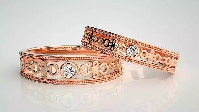 Solitaire Mesh Couple Band Ring 3dm stl render detail