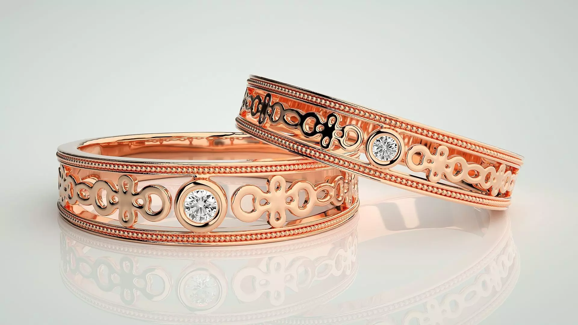 Solitaire Mesh Couple Band Ring 3dm stl render detail 3D print model_0