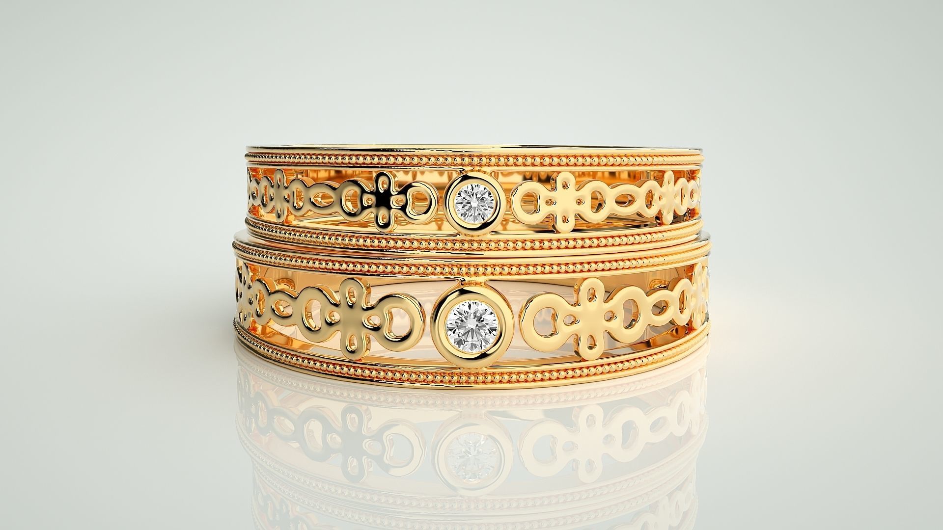 Solitaire Mesh Couple Band Ring 3dm stl render detail 3D print model_10