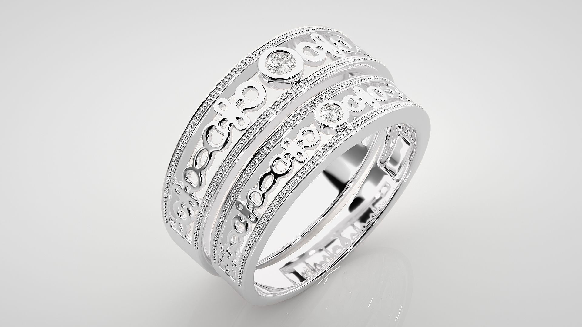 Solitaire Mesh Couple Band Ring 3dm stl render detail 3D print model_7
