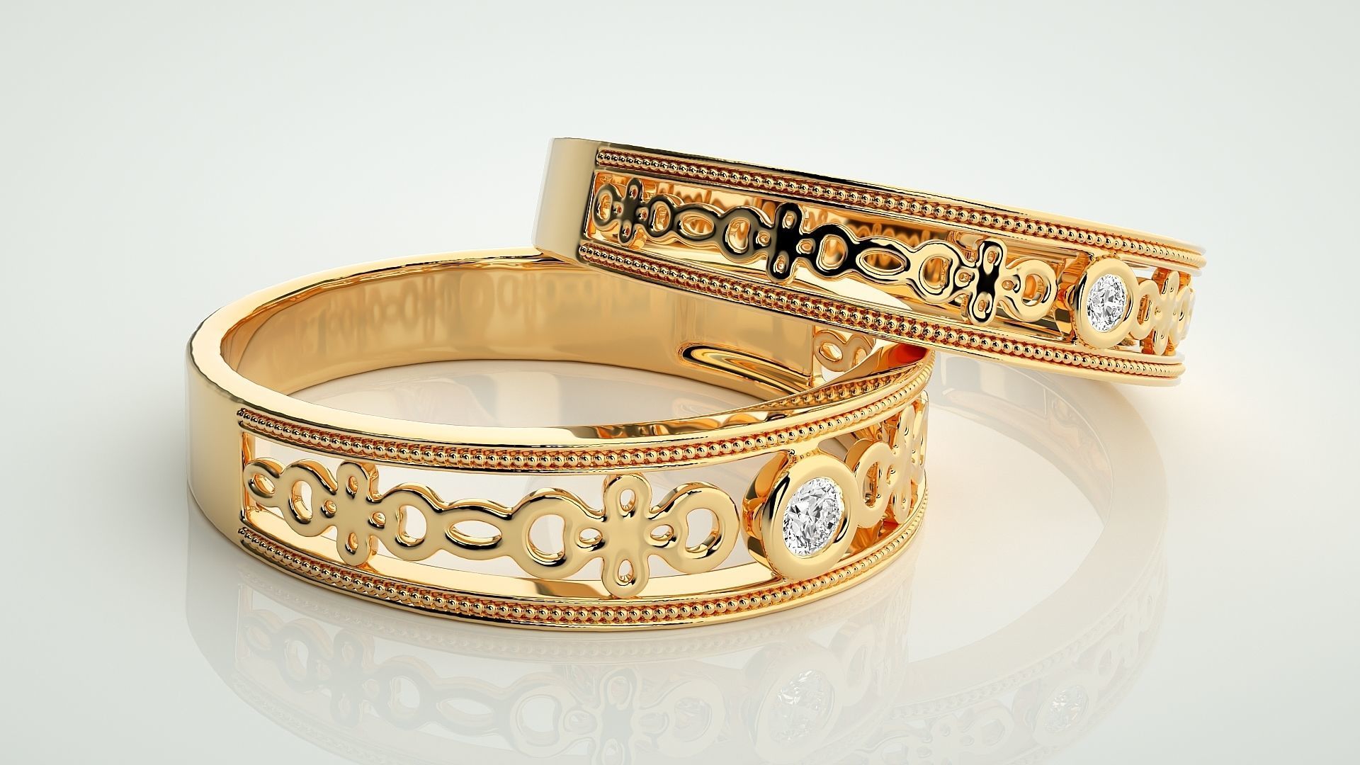 Solitaire Mesh Couple Band Ring 3dm stl render detail 3D print model_9