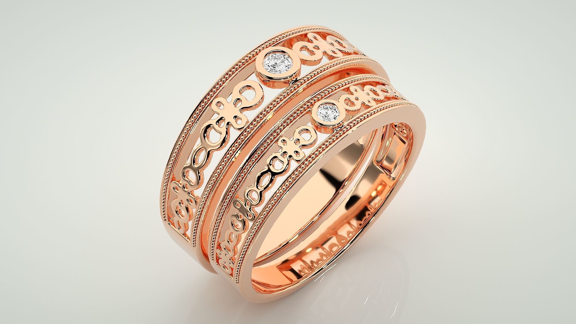 Solitaire Mesh Couple Band Ring 3dm stl render detail 3D print model_3