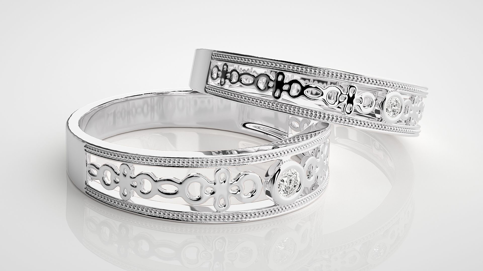 Solitaire Mesh Couple Band Ring 3dm stl render detail 3D print model_5