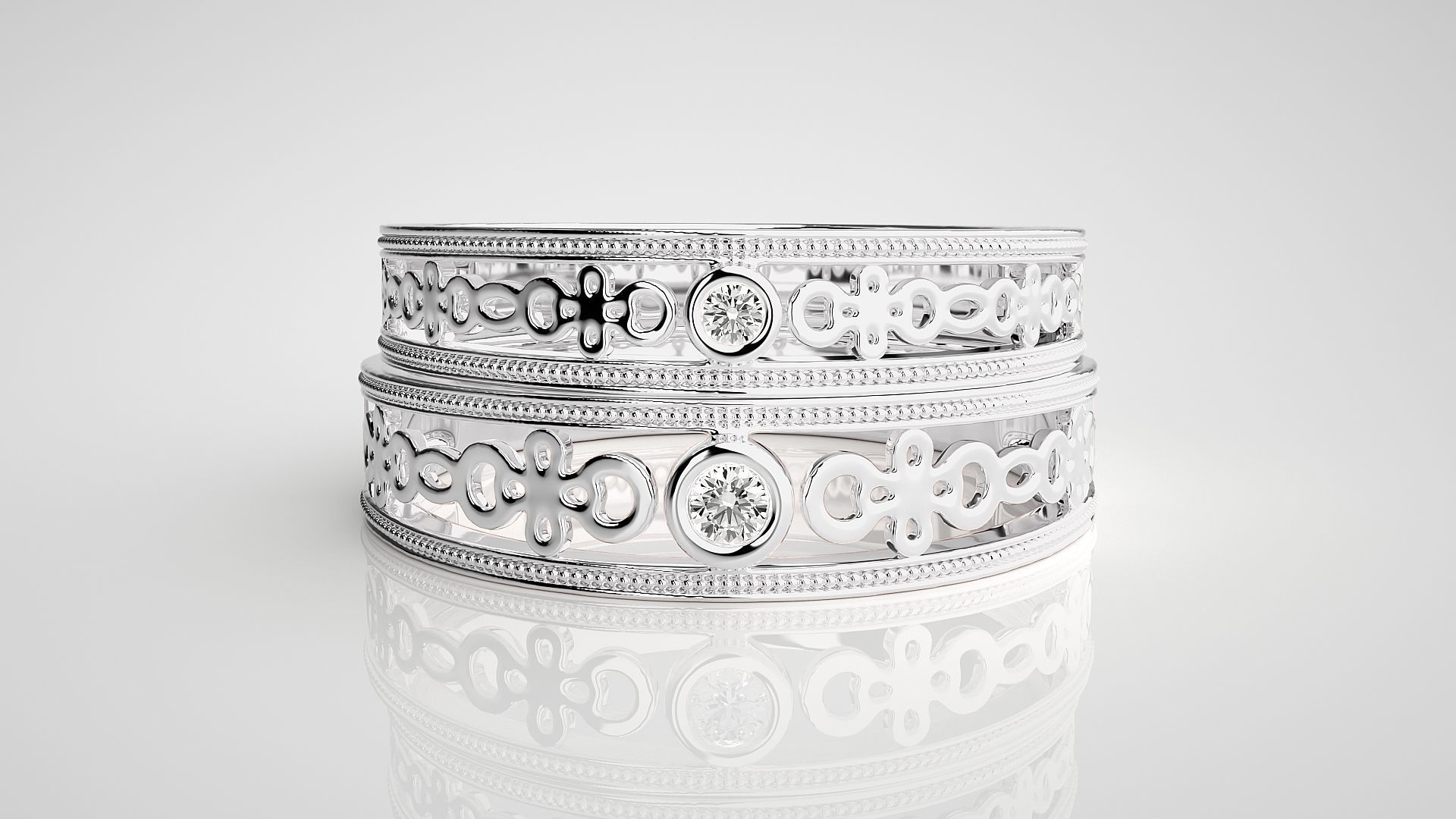 Solitaire Mesh Couple Band Ring 3dm stl render detail 3D print model_6