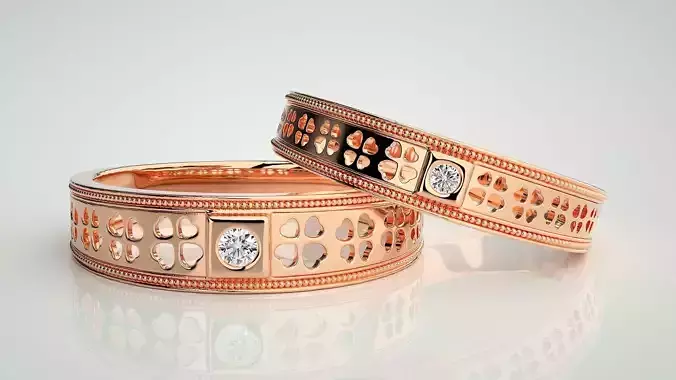 Solitaire Mesh Theme Couple Band Ring 3dm stl render detail