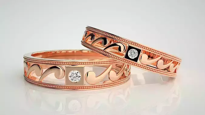 Solitaire Nike Couple Band Ring 3dm stl render detail