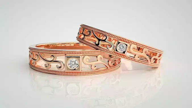 Solitaire Mesh Couple Band Ring 3dm stl render detail