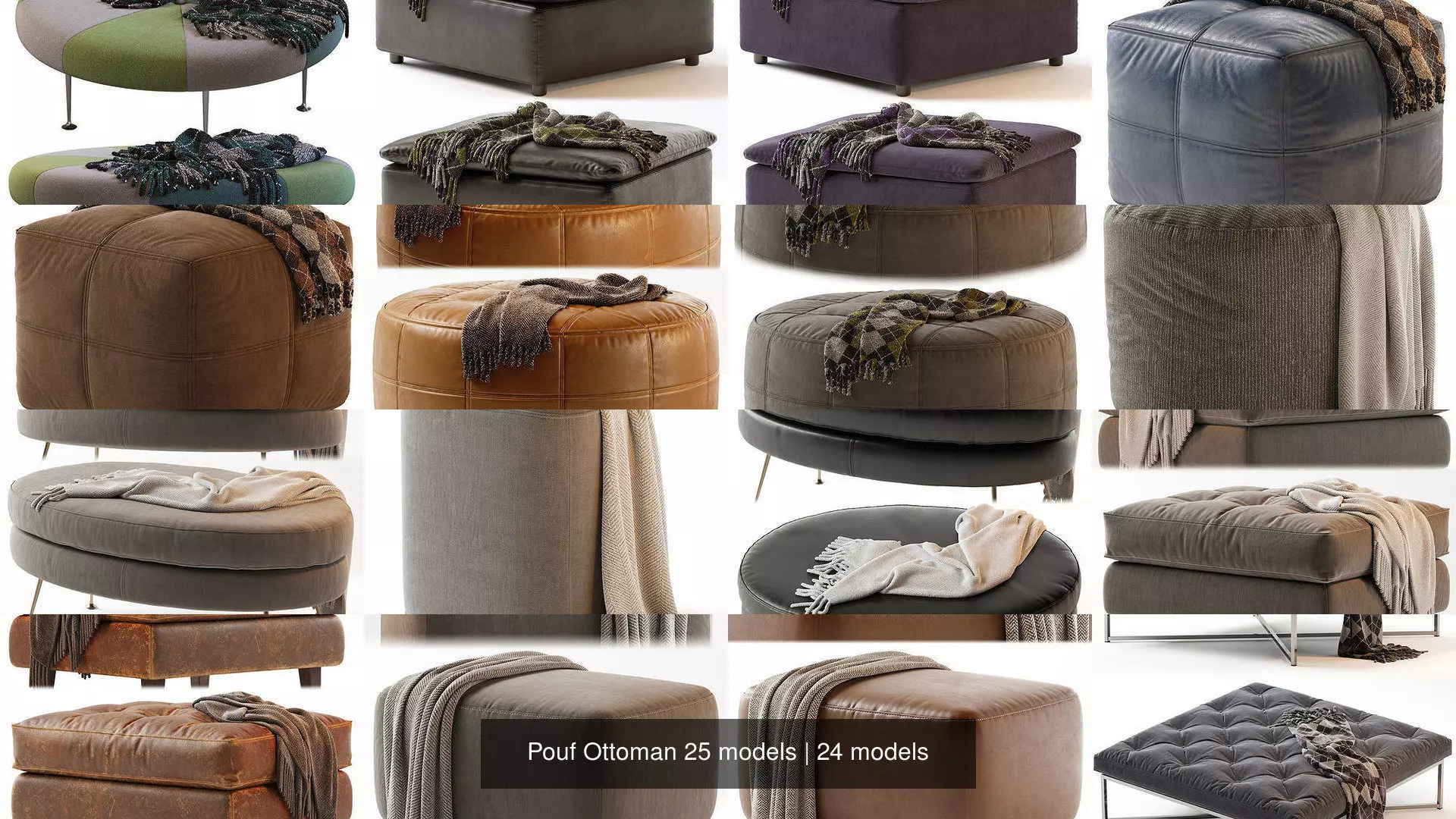 Pouf Ottoman 25 models 3D Model Collection_1