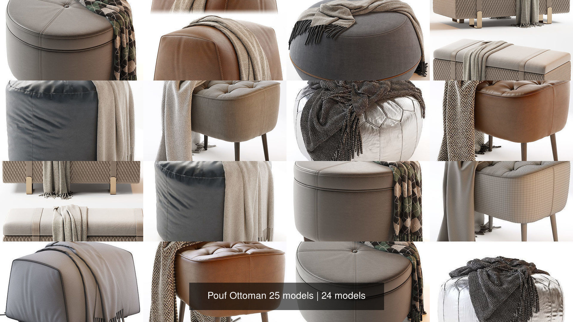 Pouf Ottoman 25 models 3D Model Collection_3