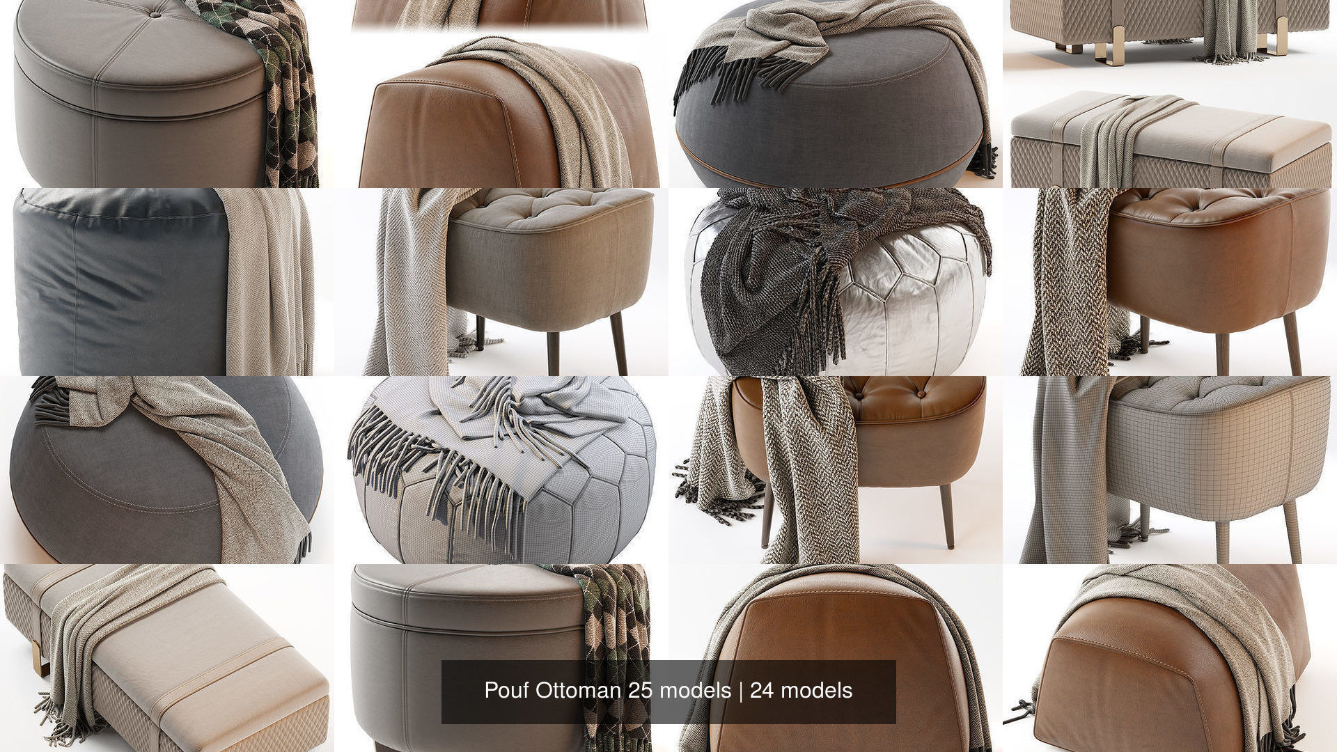 Pouf Ottoman 25 models 3D Model Collection_2