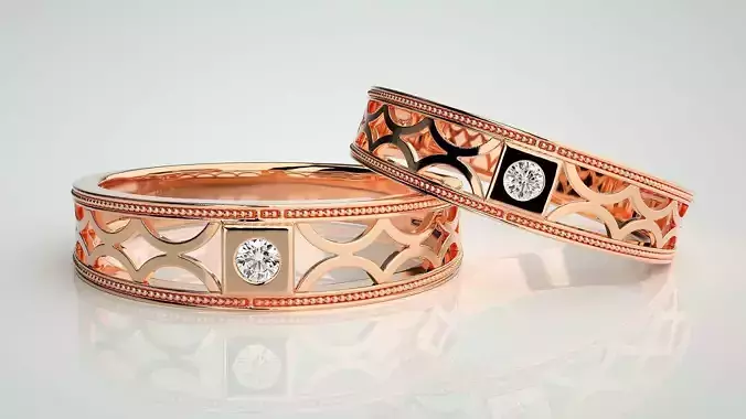 Solitaire Mesh Couple Band Ring 3dm stl render detail