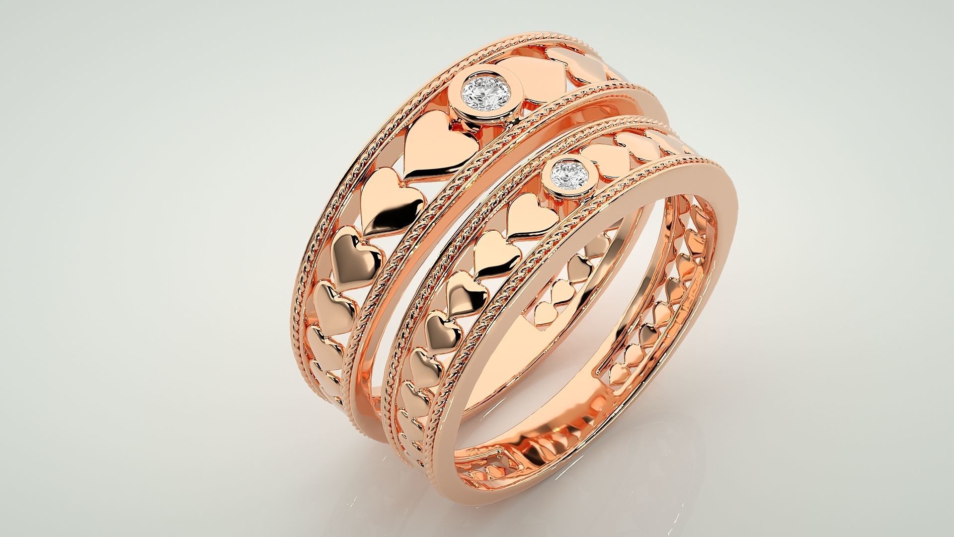 Love Heart Valentine Solitaire Couple Band Ring 3dm stl  3D print model_3