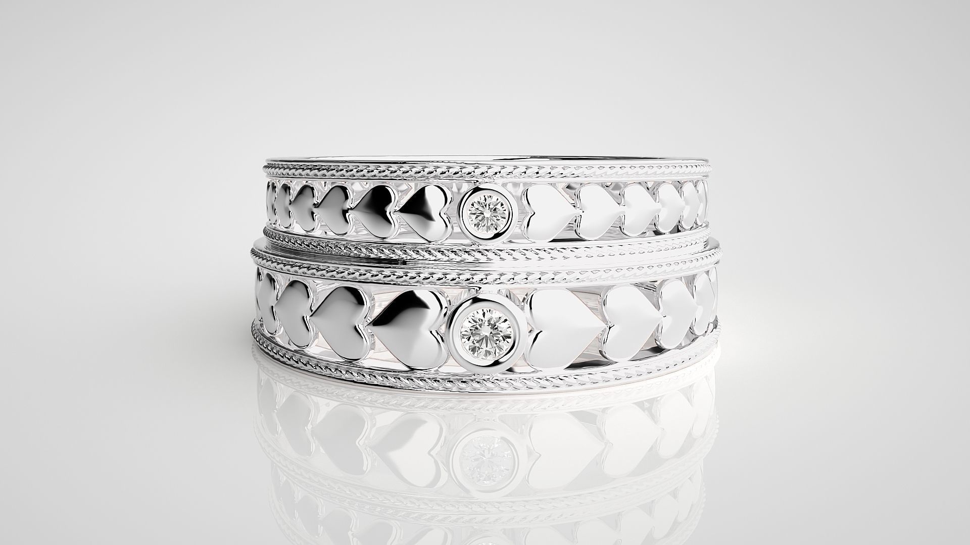 Love Heart Valentine Solitaire Couple Band Ring 3dm stl  3D print model_6