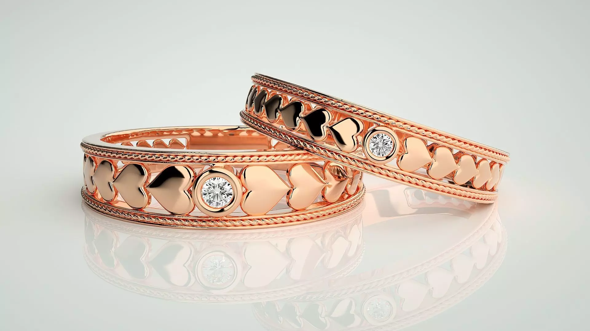 Love Heart Valentine Solitaire Couple Band Ring 3dm stl  3D print model_0