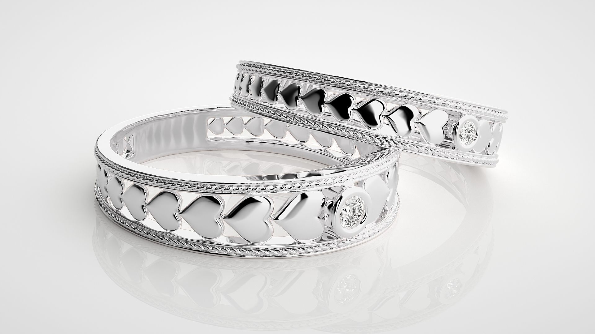 Love Heart Valentine Solitaire Couple Band Ring 3dm stl  3D print model_5