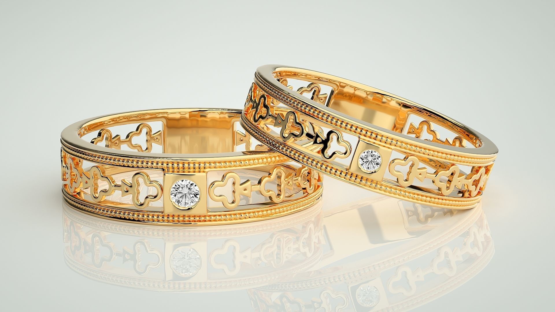 Solitaire Couple Band Ring 3dm stl render detail 3D print model_8