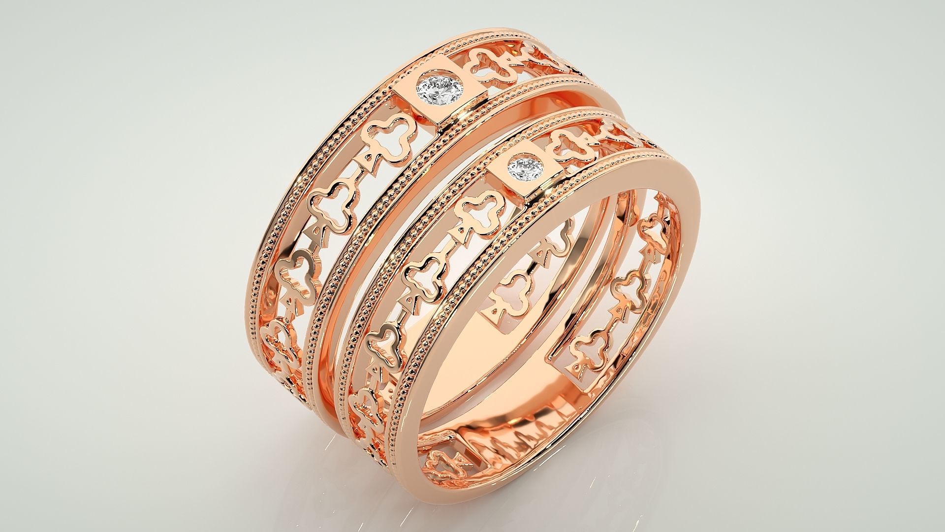 Solitaire Couple Band Ring 3dm stl render detail 3D print model_3