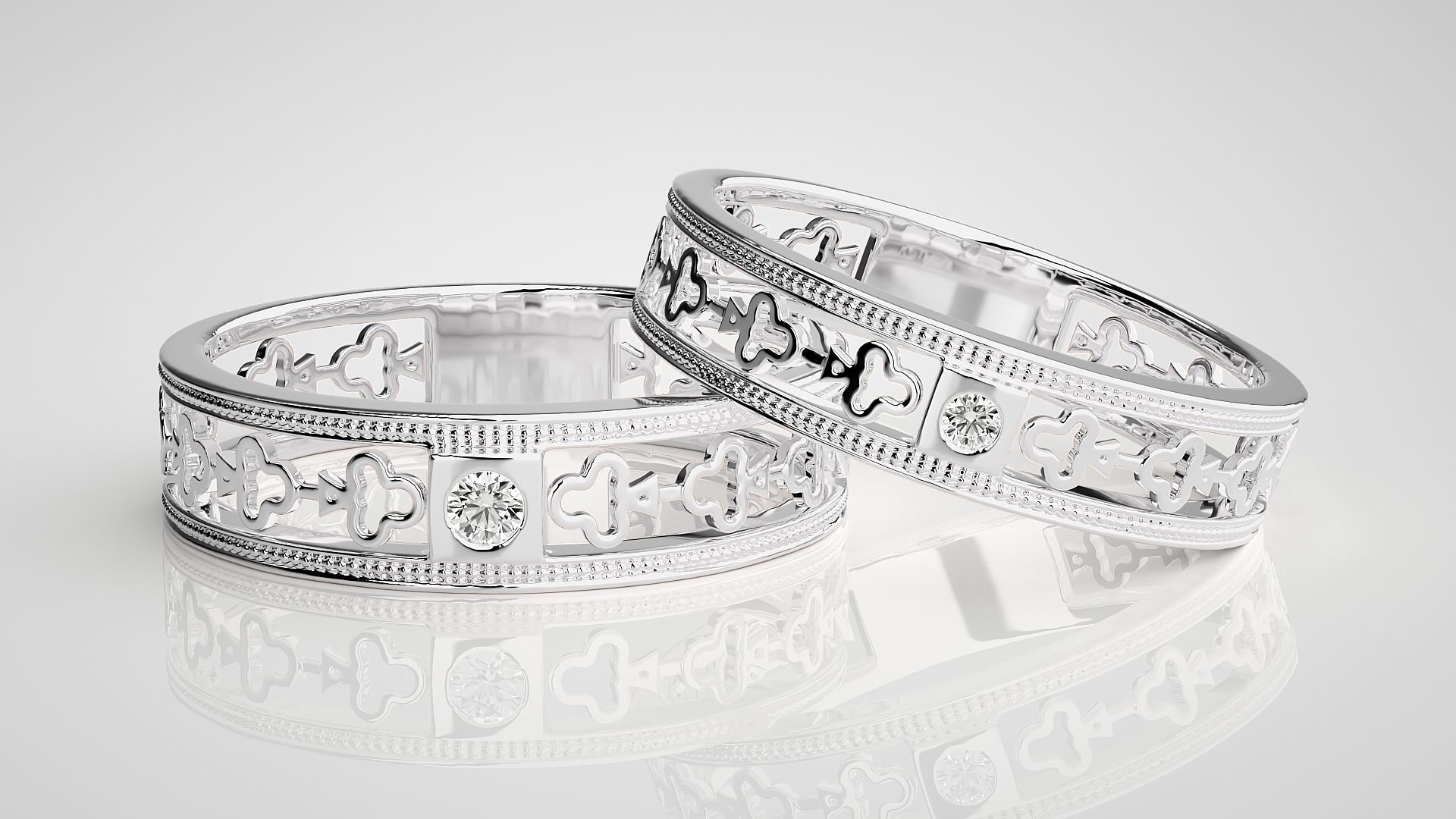 Solitaire Couple Band Ring 3dm stl render detail 3D print model_4