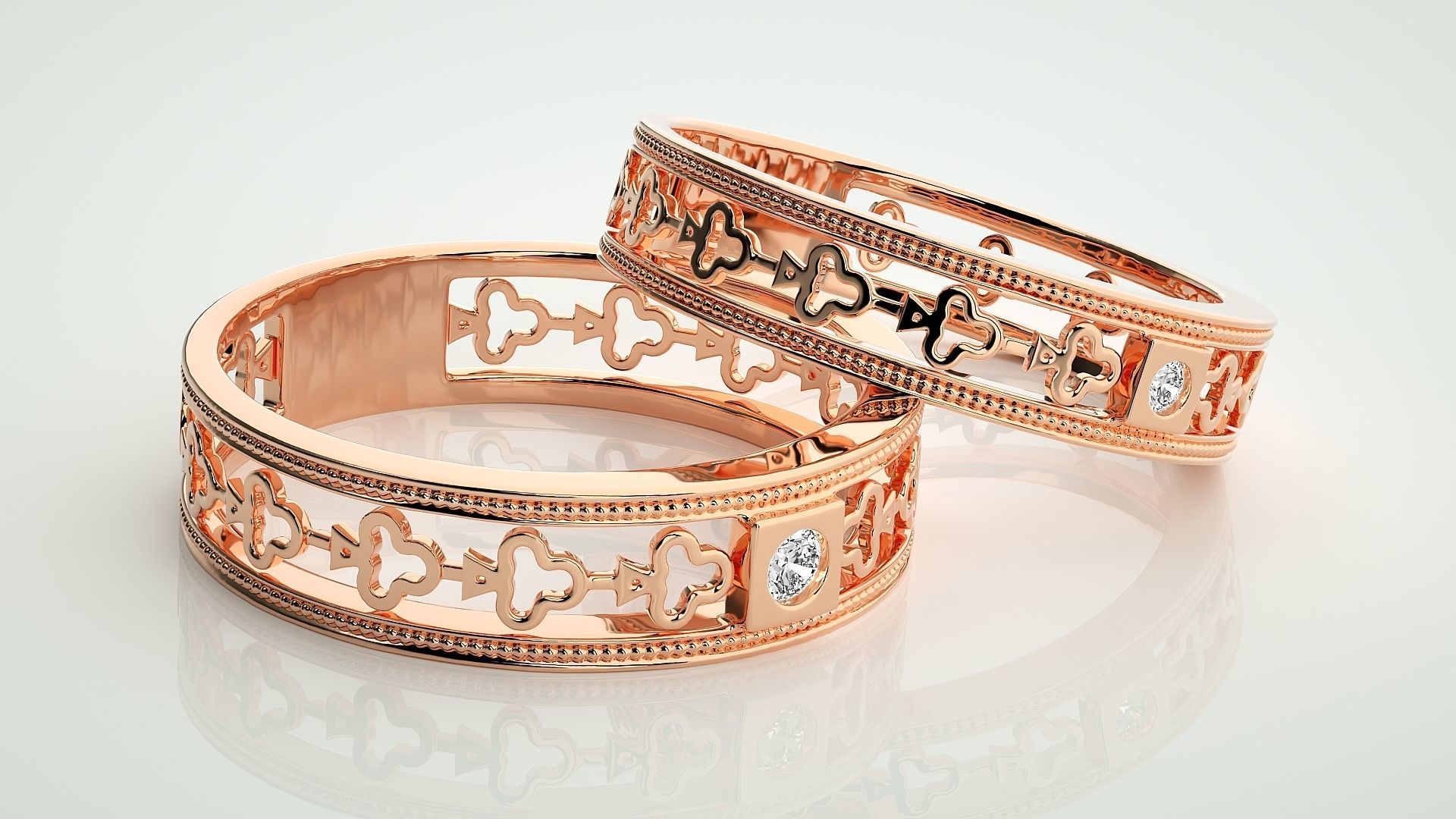 Solitaire Couple Band Ring 3dm stl render detail 3D print model_1