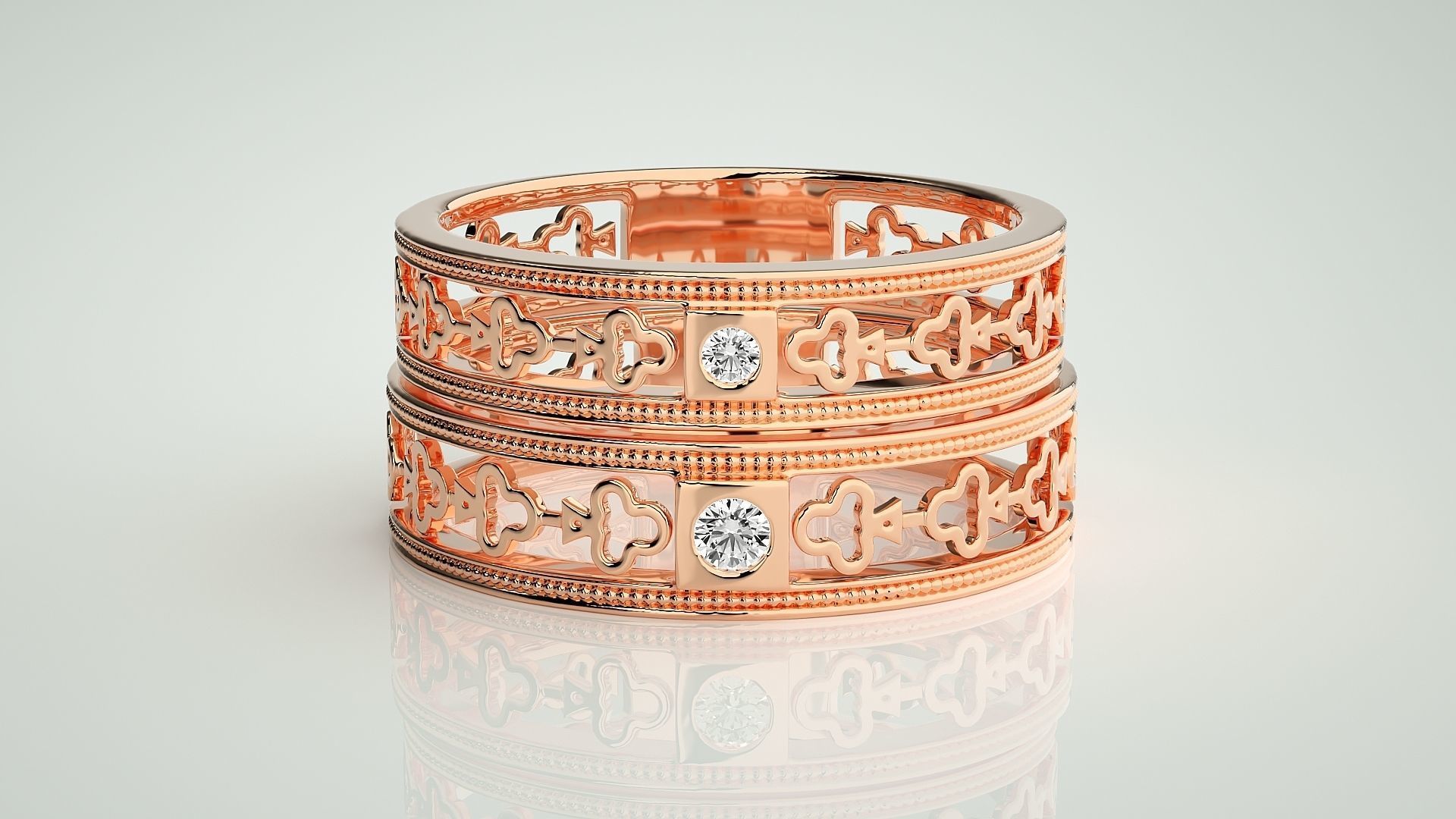 Solitaire Couple Band Ring 3dm stl render detail 3D print model_2