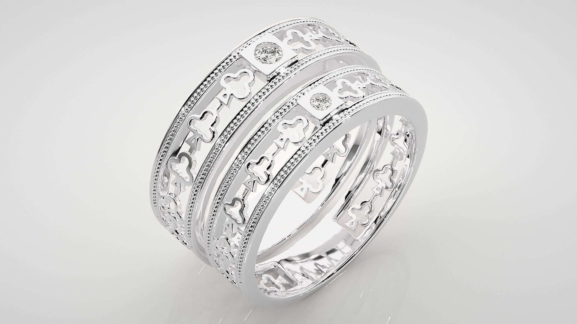 Solitaire Couple Band Ring 3dm stl render detail 3D print model_7