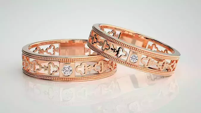 Solitaire Couple Band Ring 3dm stl render detail