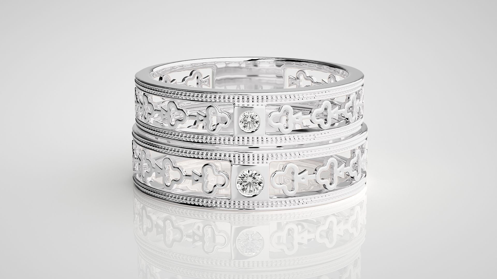 Solitaire Couple Band Ring 3dm stl render detail 3D print model_6