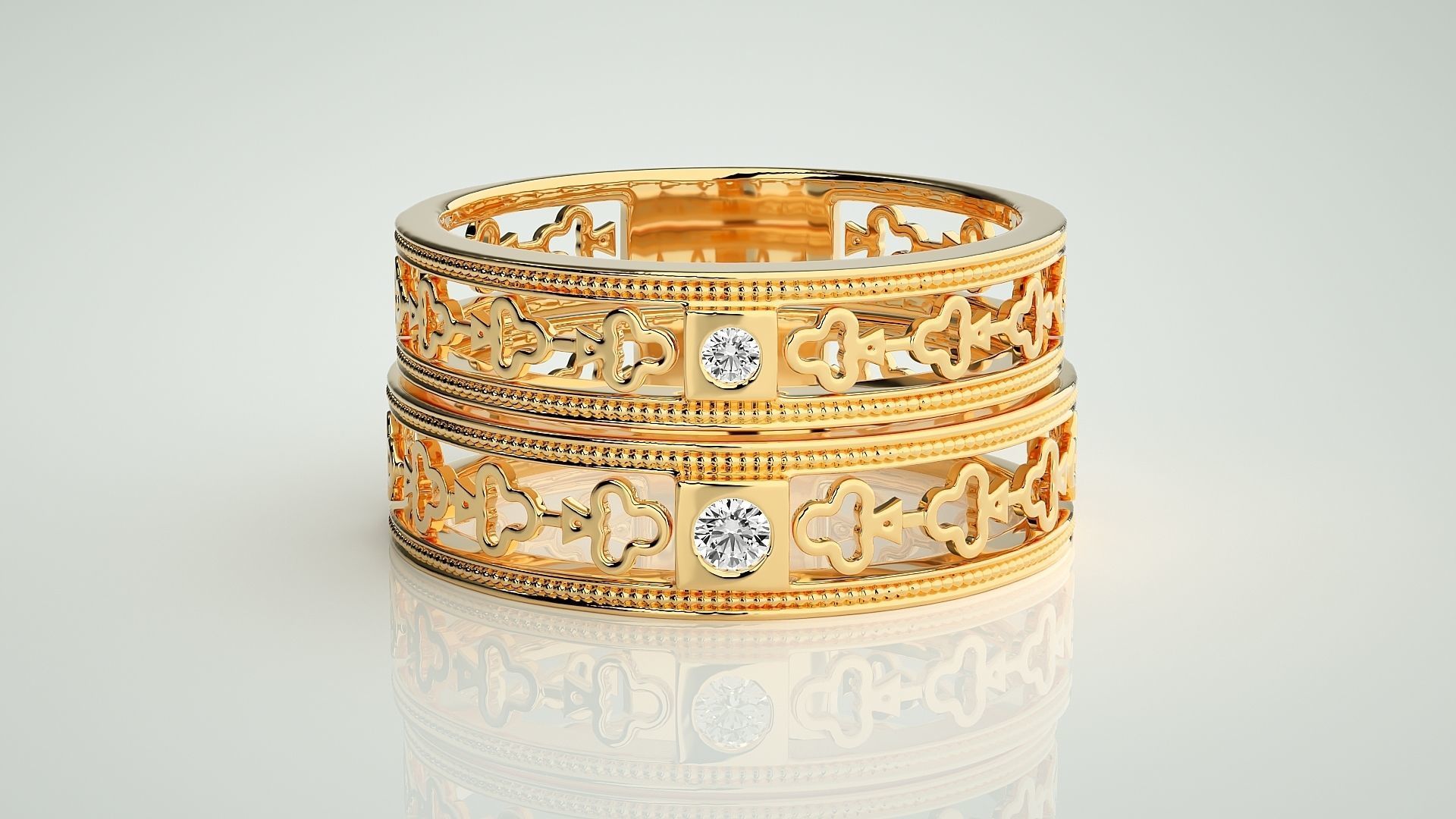 Solitaire Couple Band Ring 3dm stl render detail 3D print model_10