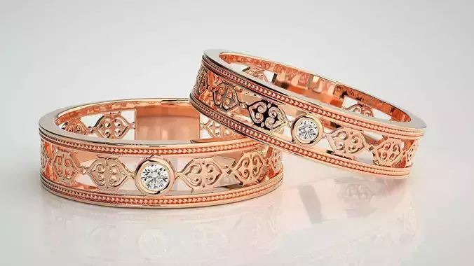 Solitaire Mesh Couple Band Ring 3dm stl render detail