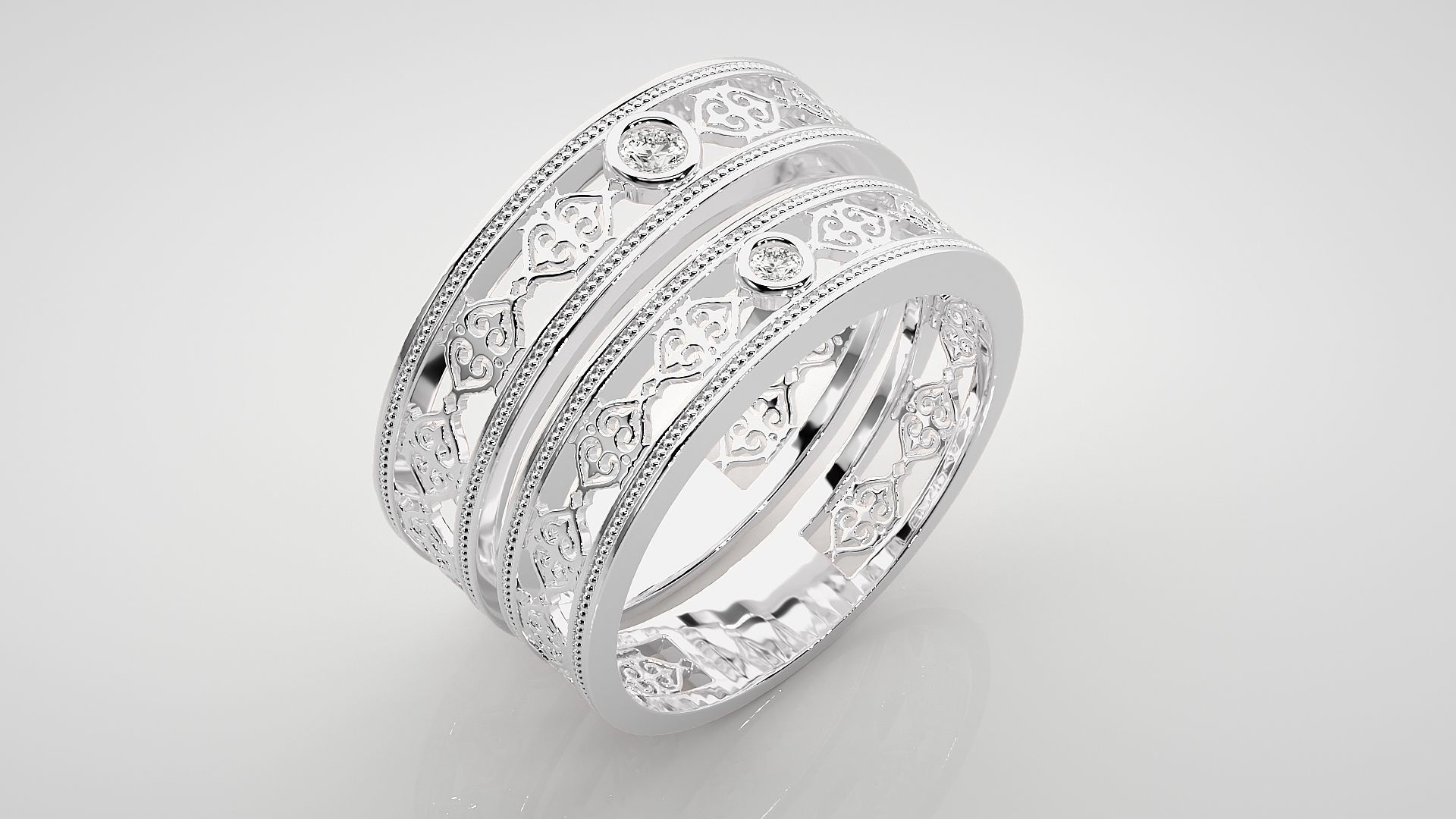 Solitaire Mesh Couple Band Ring 3dm stl render detail 3D print model_7
