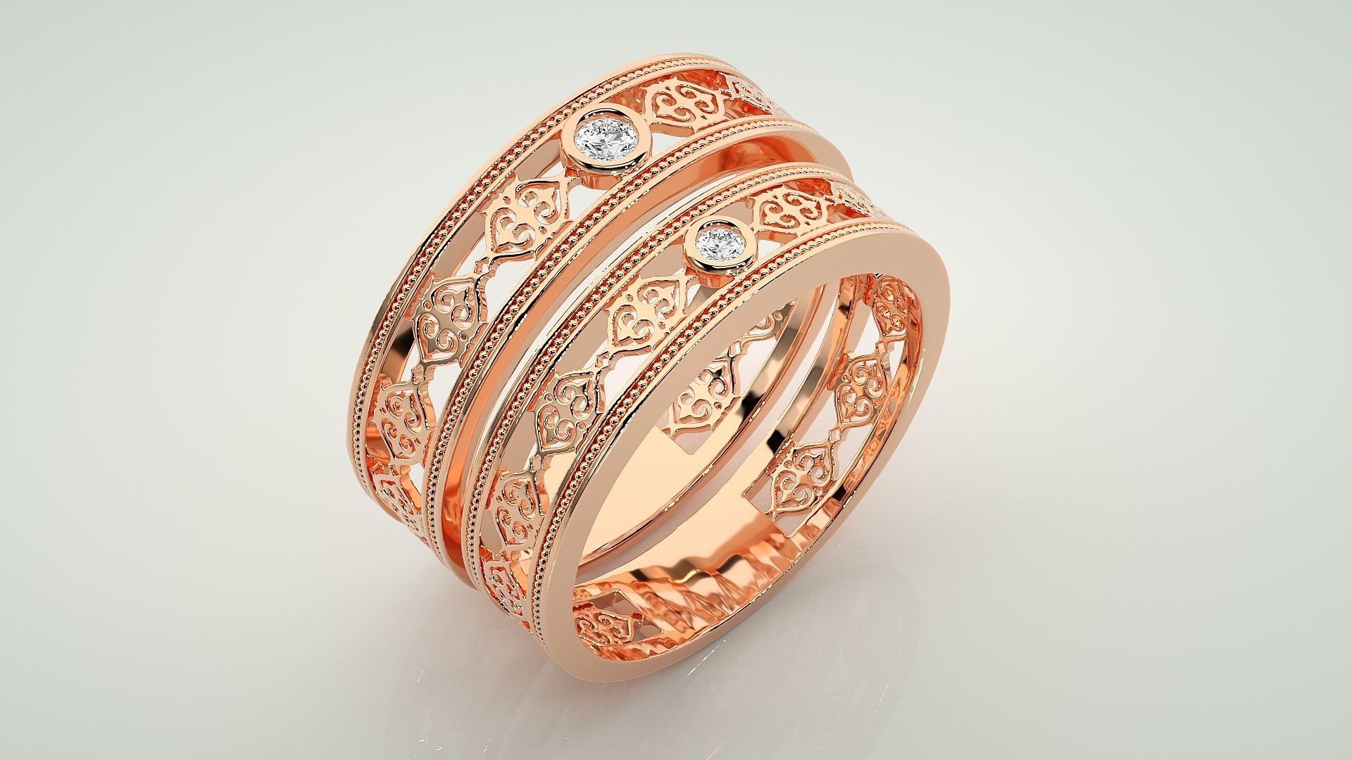 Solitaire Mesh Couple Band Ring 3dm stl render detail 3D print model_3