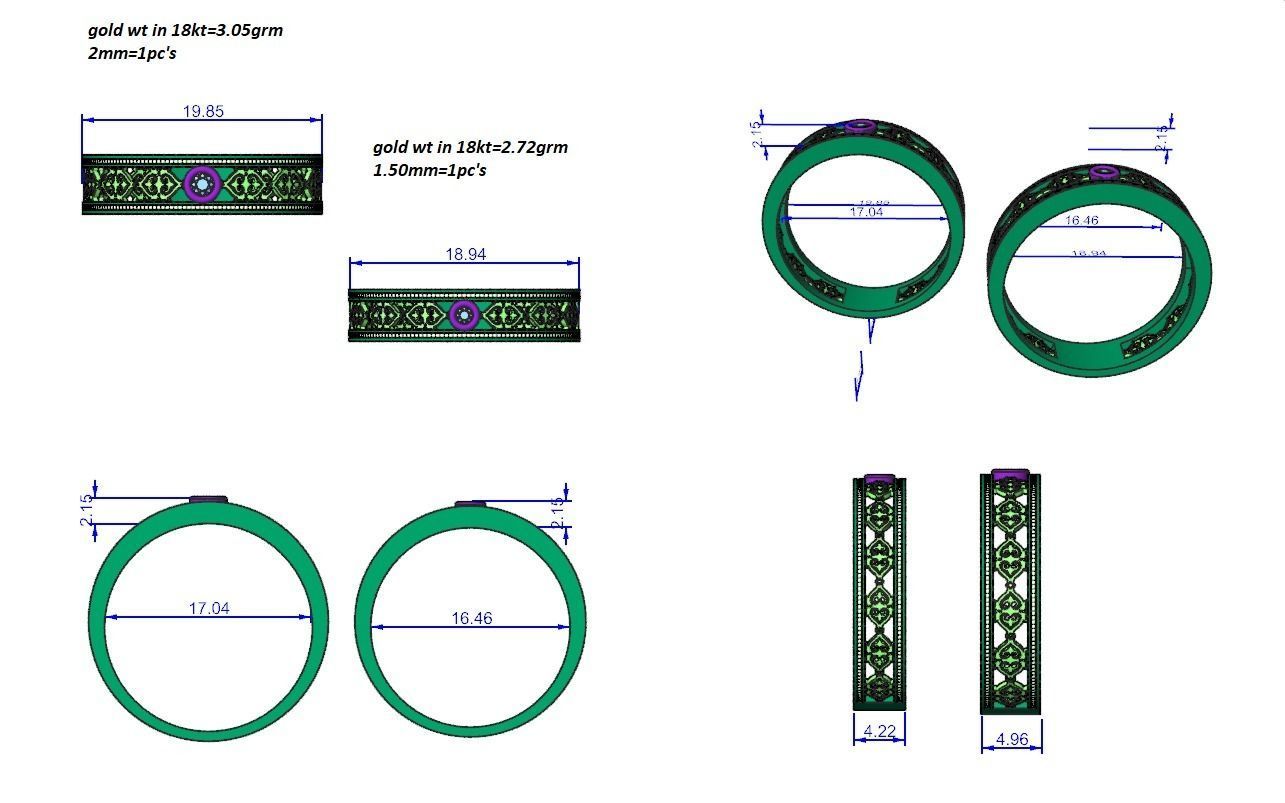 Solitaire Mesh Couple Band Ring 3dm stl render detail 3D print model_12