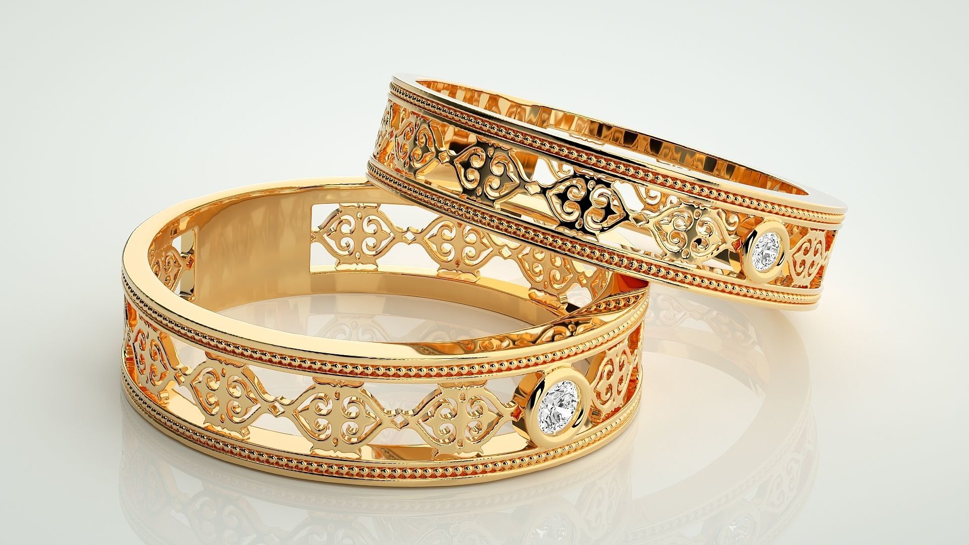 Solitaire Mesh Couple Band Ring 3dm stl render detail 3D print model_9