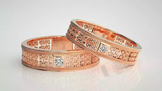 Solitaire Mesh Couple Band Ring 3dm stl render detail