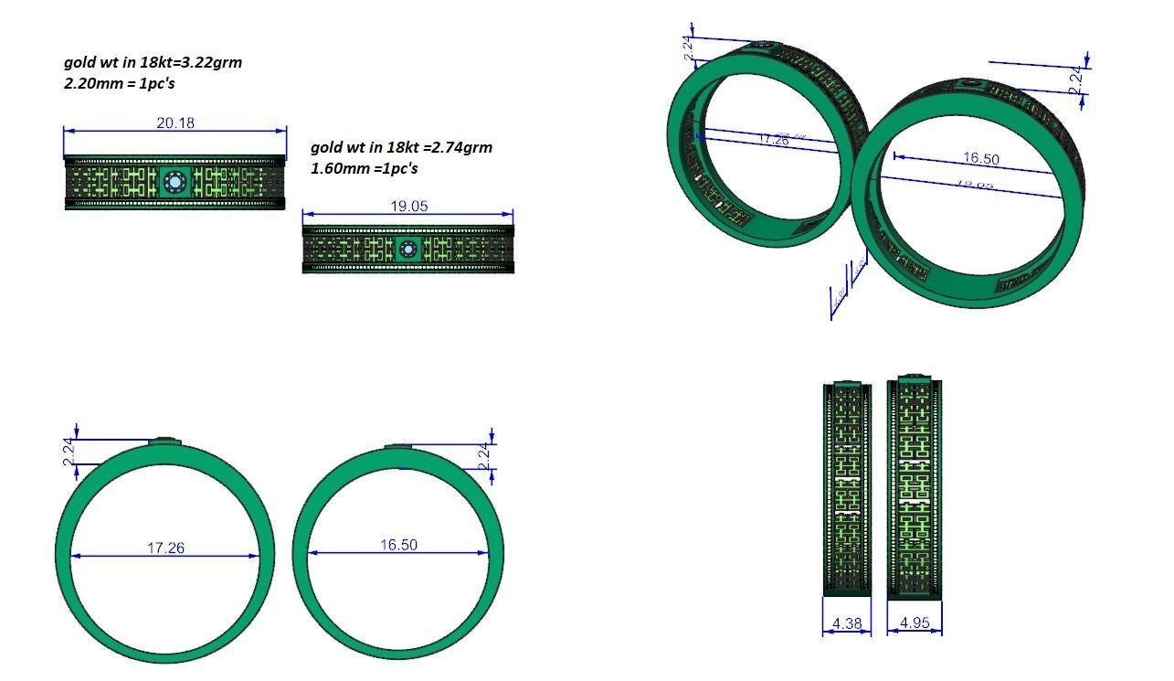 Solitaire Mesh Couple Band Ring 3dm stl render detail 3D print model_4