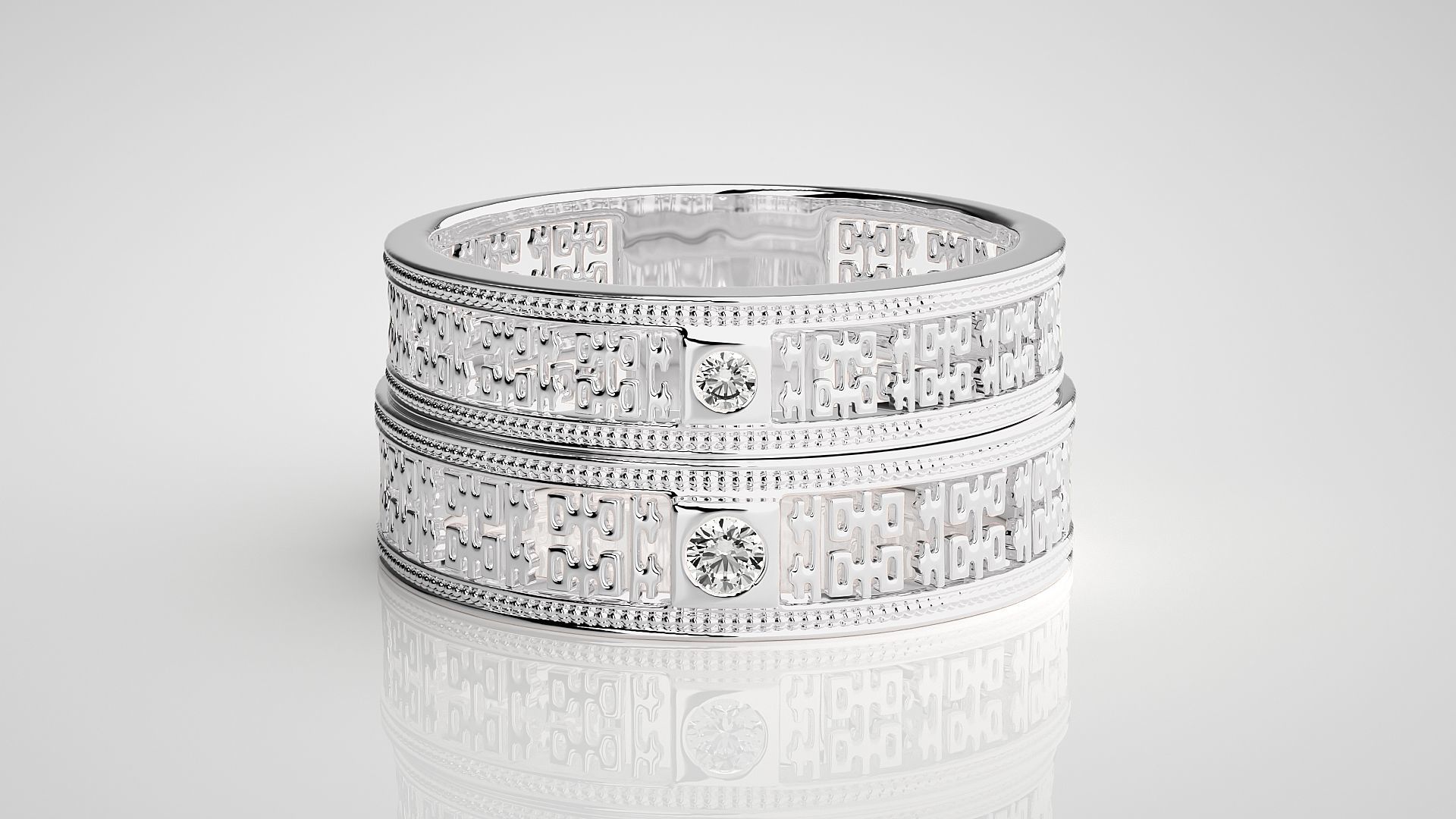 Solitaire Mesh Couple Band Ring 3dm stl render detail 3D print model_7