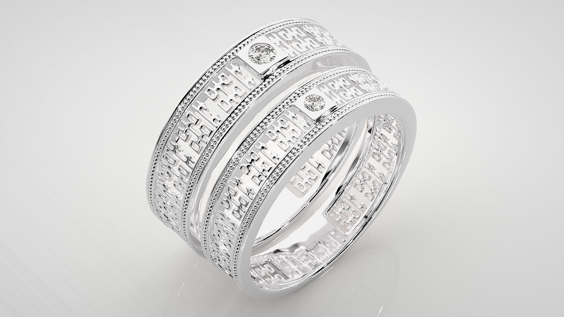 Solitaire Mesh Couple Band Ring 3dm stl render detail 3D print model_8