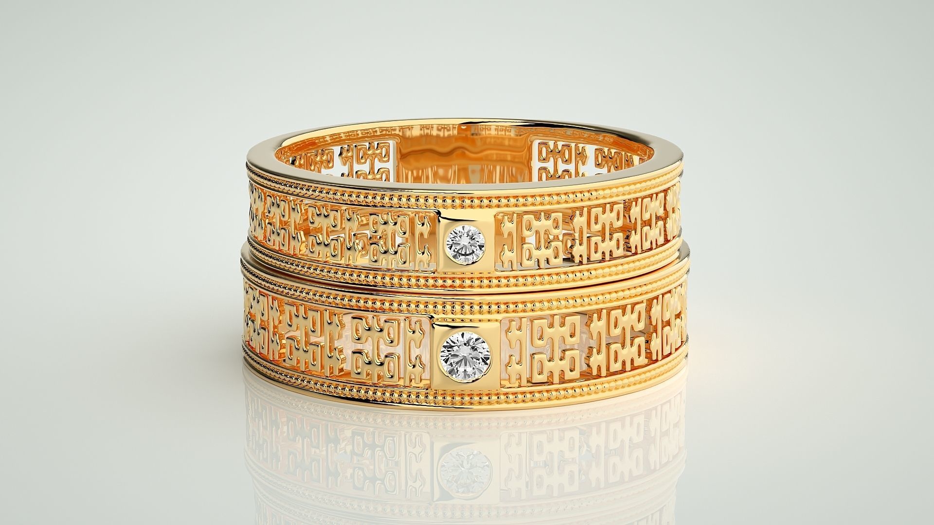 Solitaire Mesh Couple Band Ring 3dm stl render detail 3D print model_11