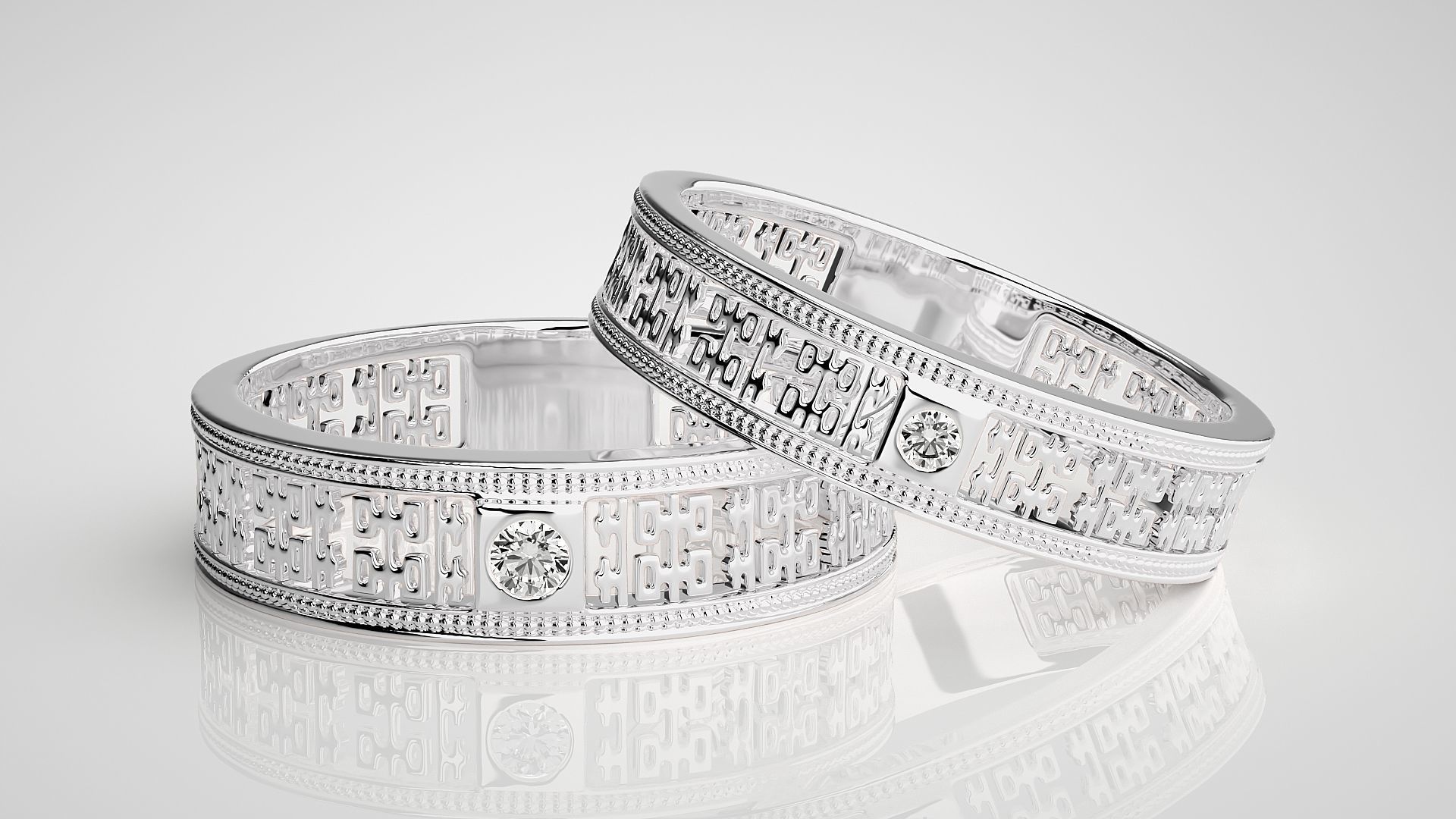 Solitaire Mesh Couple Band Ring 3dm stl render detail 3D print model_5