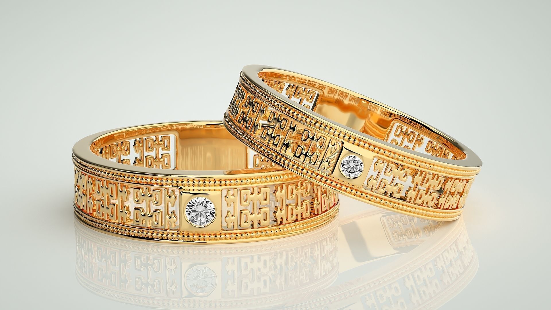 Solitaire Mesh Couple Band Ring 3dm stl render detail 3D print model_9