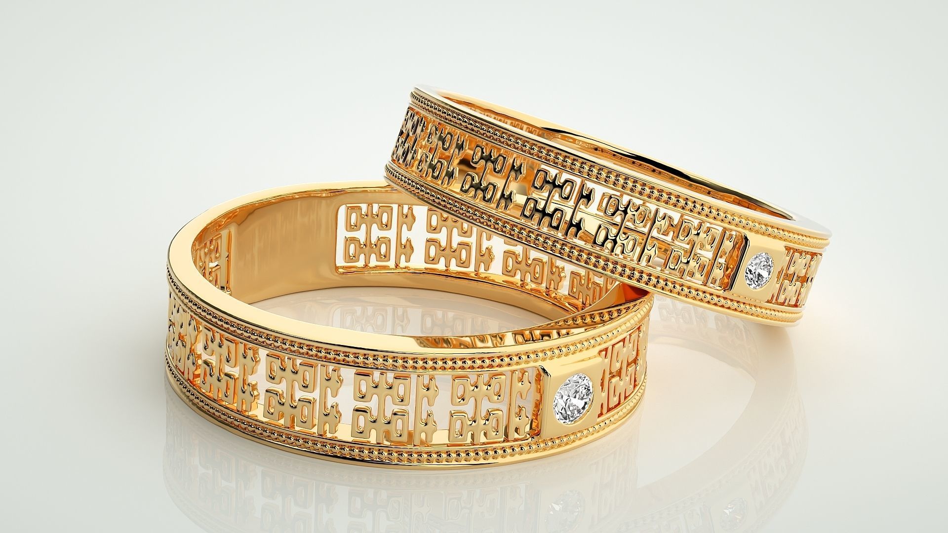 Solitaire Mesh Couple Band Ring 3dm stl render detail 3D print model_10