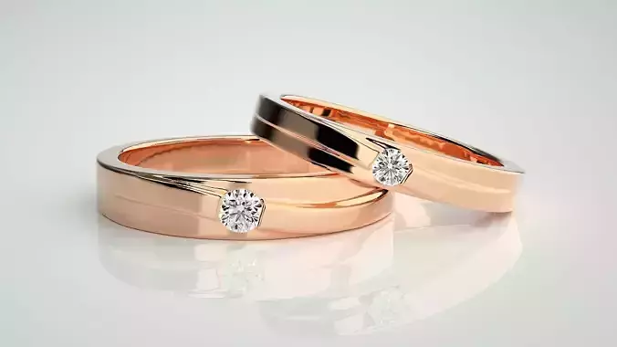 Solitaire Couple Band Ring 3dm stl render detail