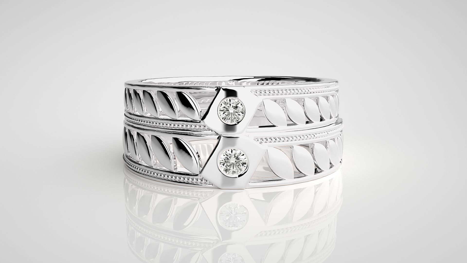 Leaf Solitaire Couple Band Ring 3dm stl render detail 3D print model_6