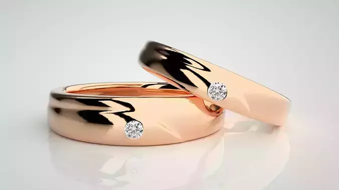 Solitaire Couple Band Ring 3dm stl render detail