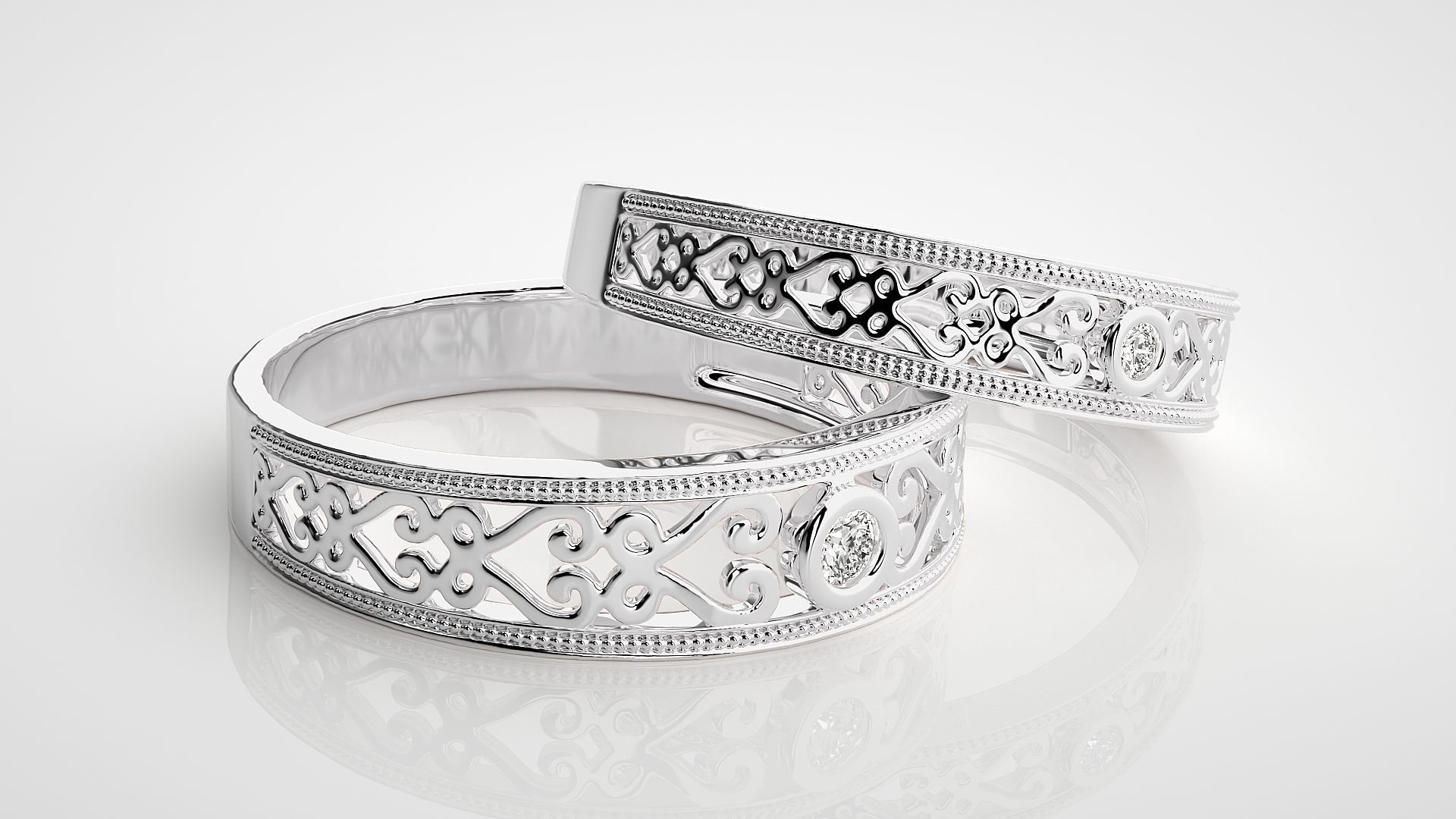 Solitaire Mesh Couple Band Ring 3dm stl render detail 3D print model_6