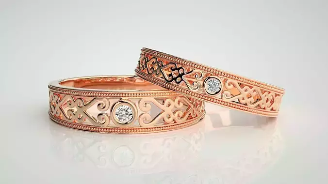 Solitaire Mesh Couple Band Ring 3dm stl render detail